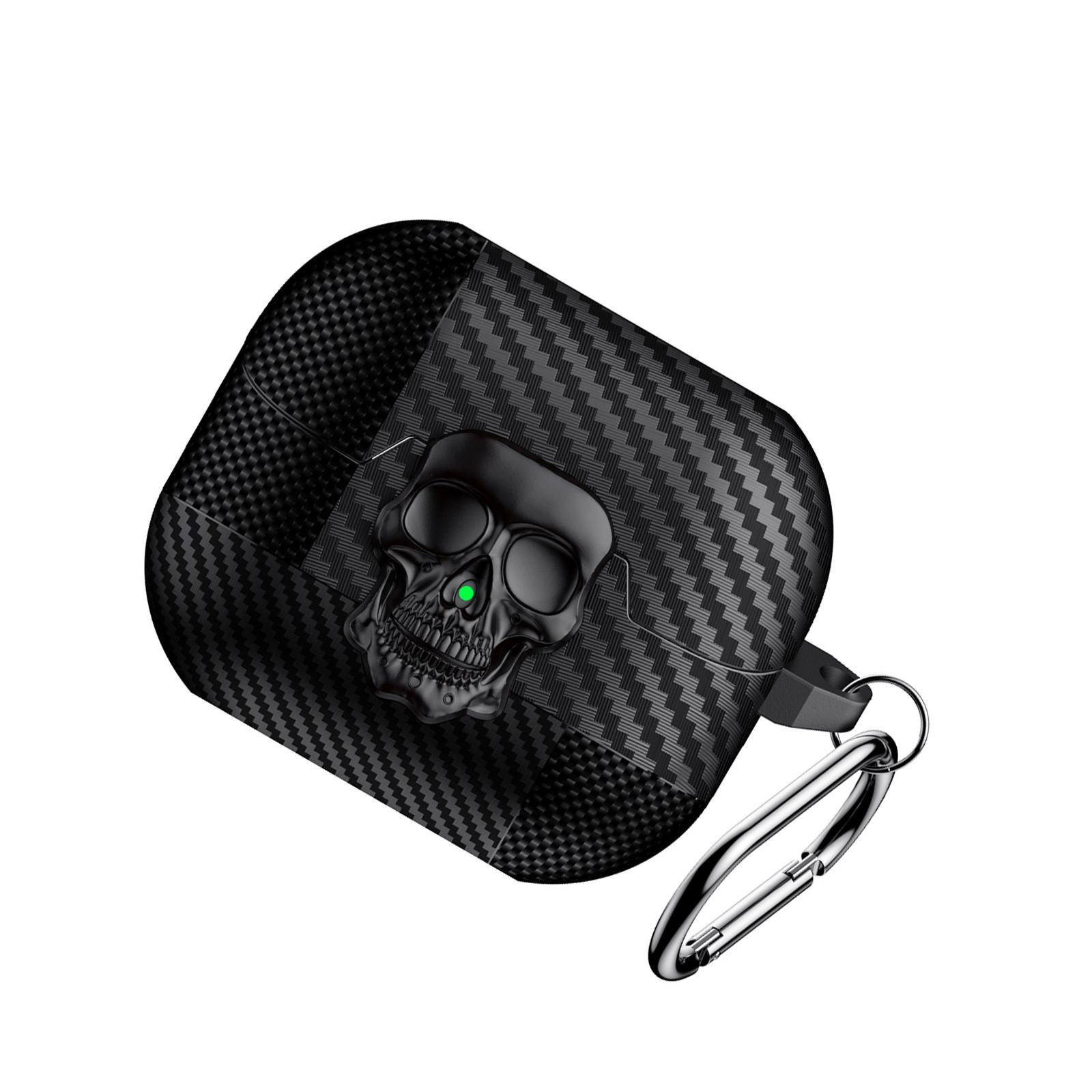 

Skull Pattern Carbon Fiber Protective Cover For Buds 3Pro TPU Case Full Protections Anti Scratch Secure Grip чорний