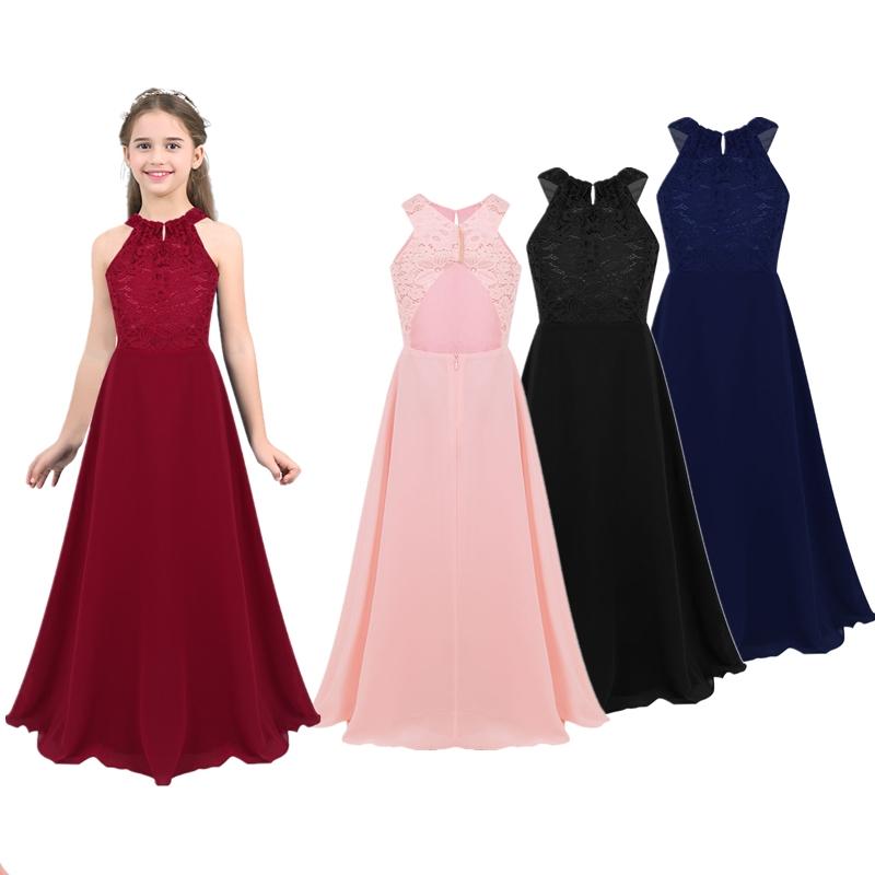 

Kids Big Girls Halter Chiffon Lace Wedding Flower Girl Dresses Evening Prom Maxi Gown 14-16 Years м ята зелений колір