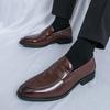 Fashion New Designer Men's Pointed Brown Patented  Leather Wedding Shoes Male Penny Loafers Formal Dress Footwear Zapatos Hombre
