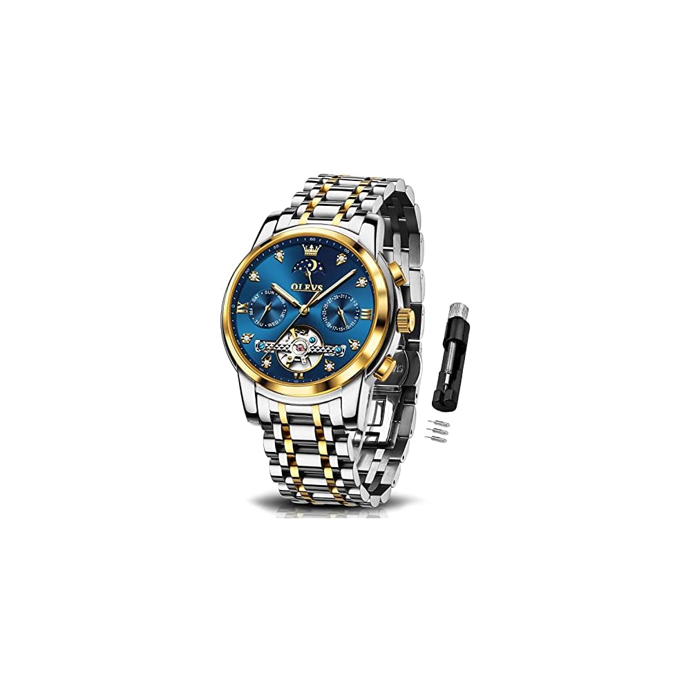 OLEVS Men s Automatic Mechanical Watch Blue 30m Water Resistant Luminous Fashion Date Calendar