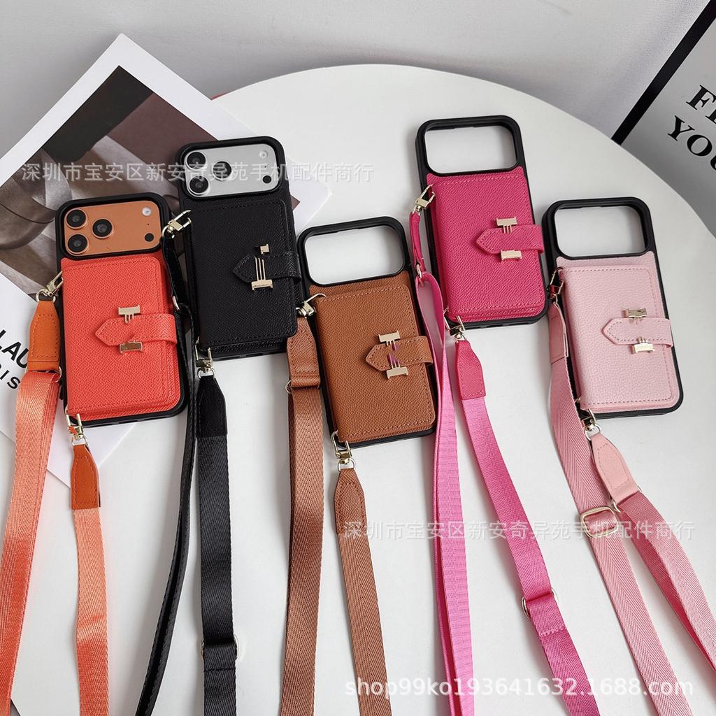 Applicable To iPhone17promax Oblique Span Card Mobile Phone Case, Foreign Trade Hot-selling Lanyard Card Bag, Apple 17 Mobile Phone Case.