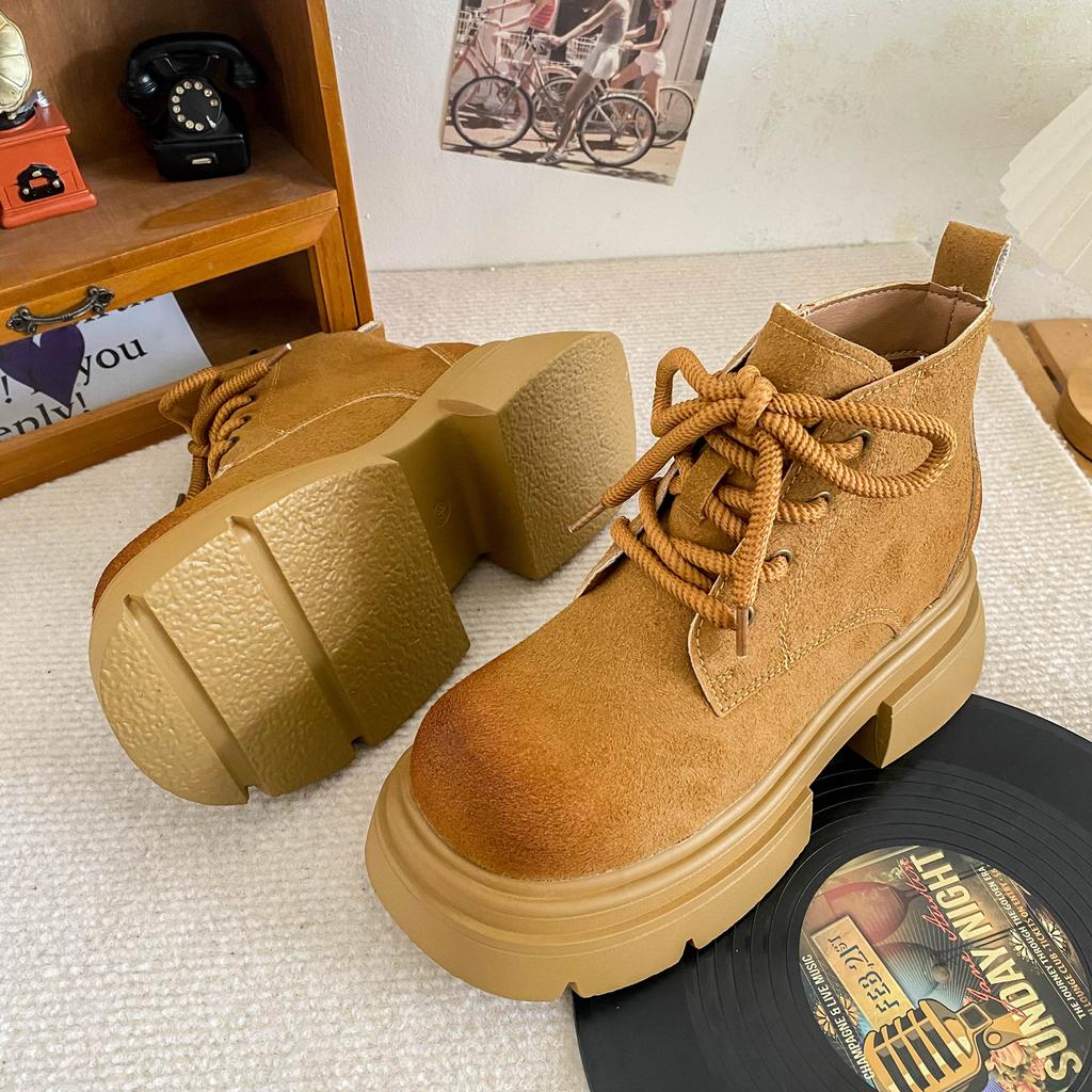 A9843 Autumn Popular Martin Boots Women's Shoes Short Rhubarb Boots 2024 New British Thick-soled Heightening Short Boots