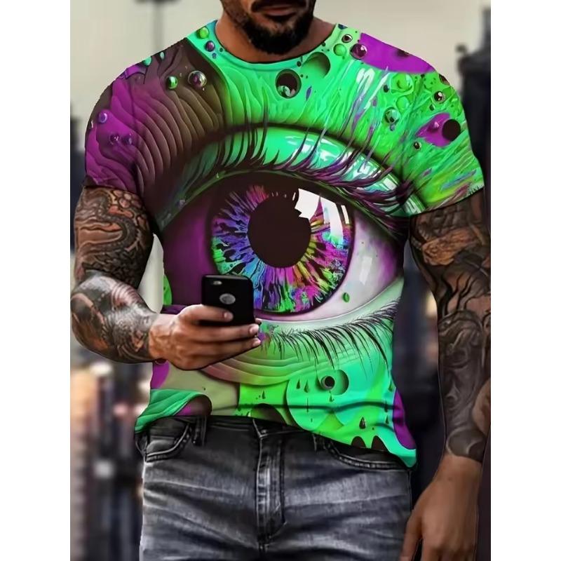 Herr T-shirt Graffiti Stil Färgstarkt Ögonmönster Tryck 3D T-shirt Herr Rundhalsad och Kortärmad Toppar Sommar Street Herrkläder