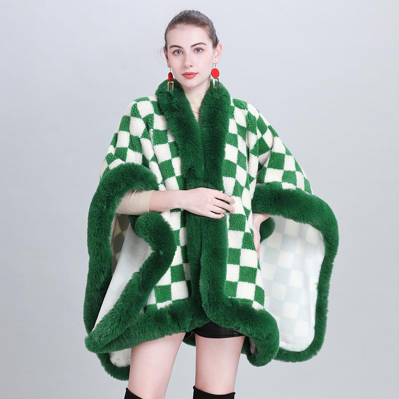 Fashion Scarf Shawl Thickened Plaid Fur Collar Cape Shawl 0982 #