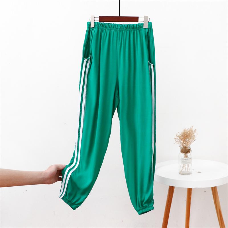 

Женские корейские спортивные штаны из хлопка и шелка с двумя полосками на завязках - весна/лето, эластичный пояс, большой размер. XXL