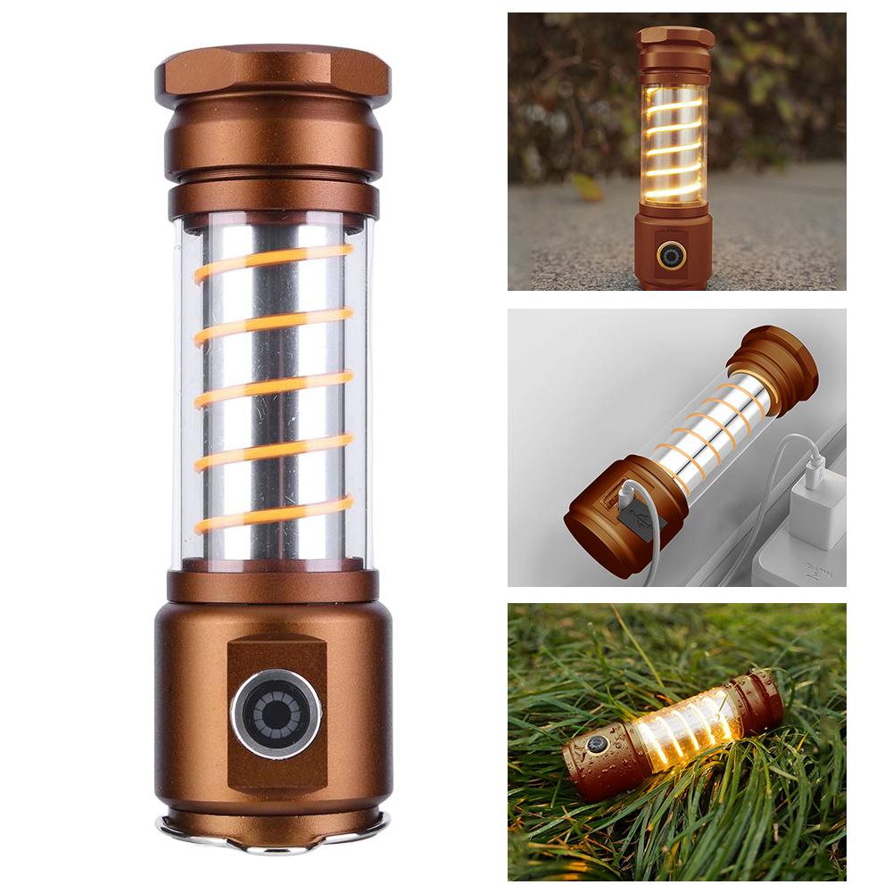 Brass Camping Flashlight 2-in-1 Outdoor Tent Light Torch Camping Light Multifunctional Emergency Lamp for Fishing Hiking