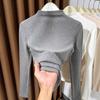 Autumn and winter semi-turtleneck German velvet warm bottoming shirt women's new sequined pleated soft waxy foreign style inner shirt
