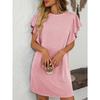 Summer New Women's Clothing Contrasting Color Twisted Strip Lotus Leaf Sleeve Mid Length Dress