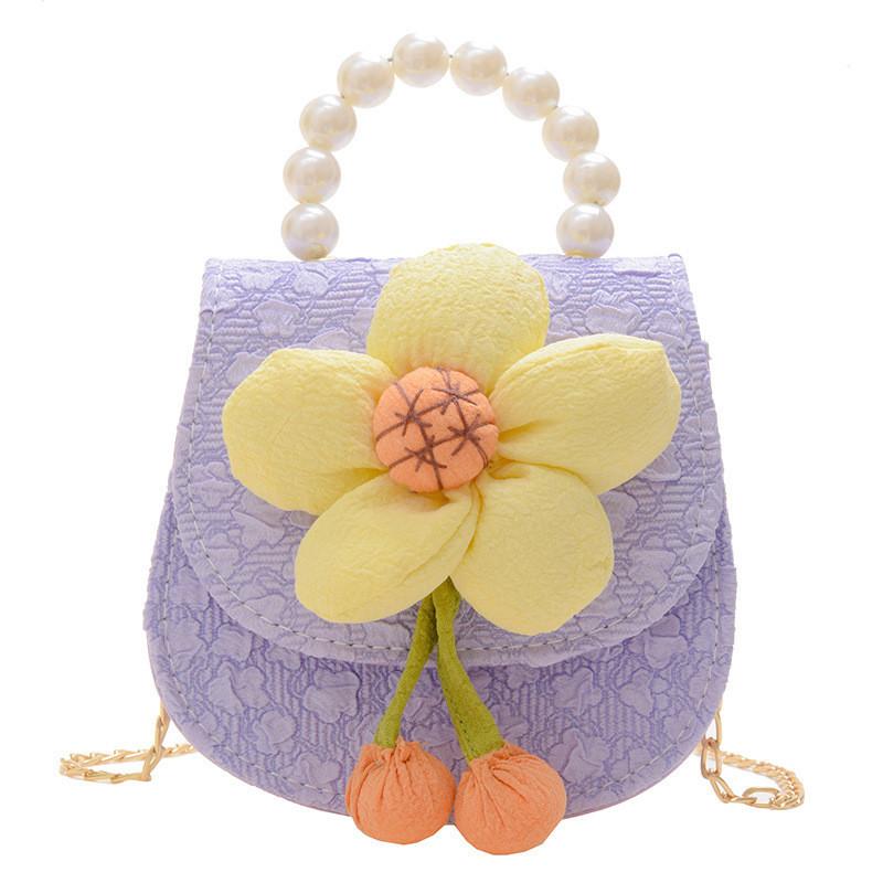 Fashionable Adorable Sunflower Pearl Chain Handbag For Girls Cute Princess Shoulder Bag Breathable Wearresistant Pu Leather
