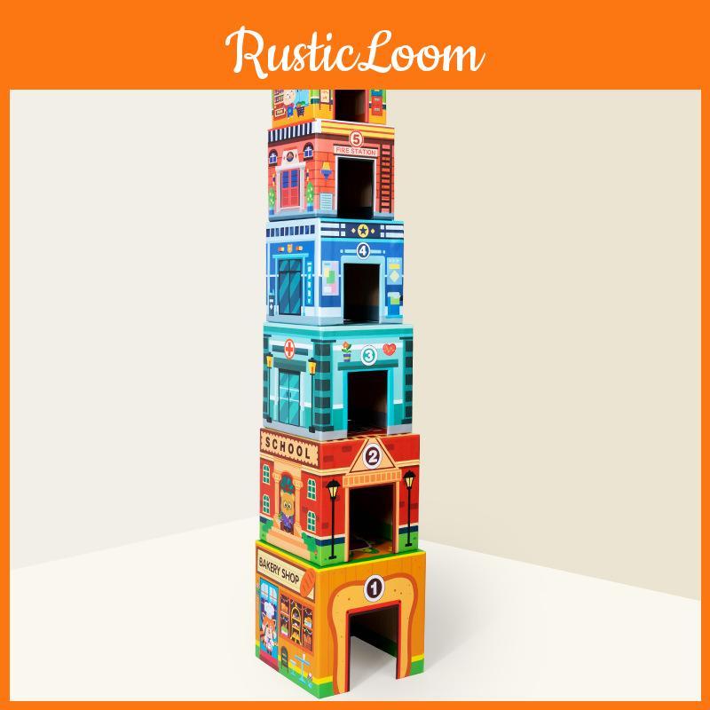 Wooden Stacking Toy Set For Early Education And Logic Development With Traffic Scene For Kids