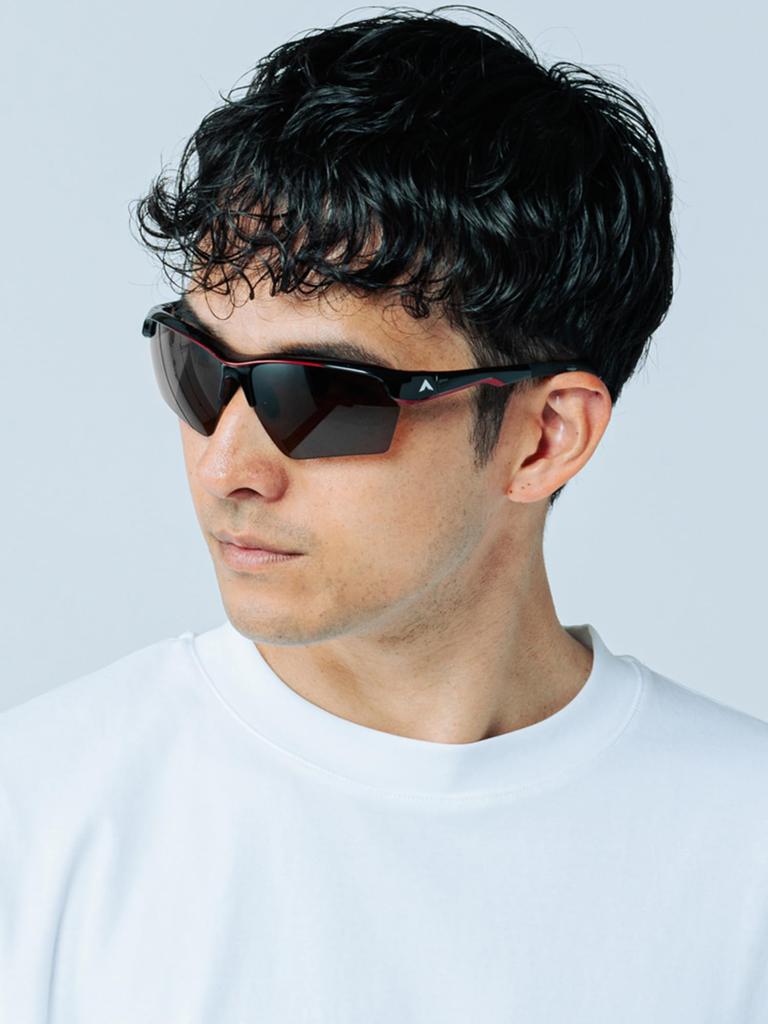 Polarized Sunglasses for Sports Golf Running Baseball UV Protection Smoke [Afit] Men's AF-802PSM-C2 Black/Red (Polarized Lenses)