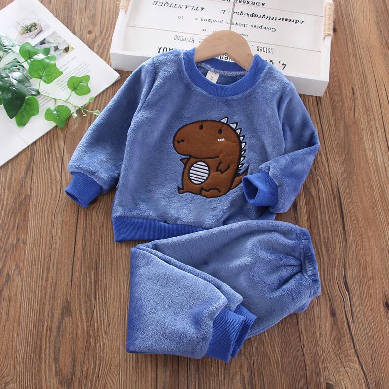 Dětské pyžamo Set Flanel Podzimní a Zimní zesílené Dívčí Domácí Dětské Coral Fleece Baby Pyžamo