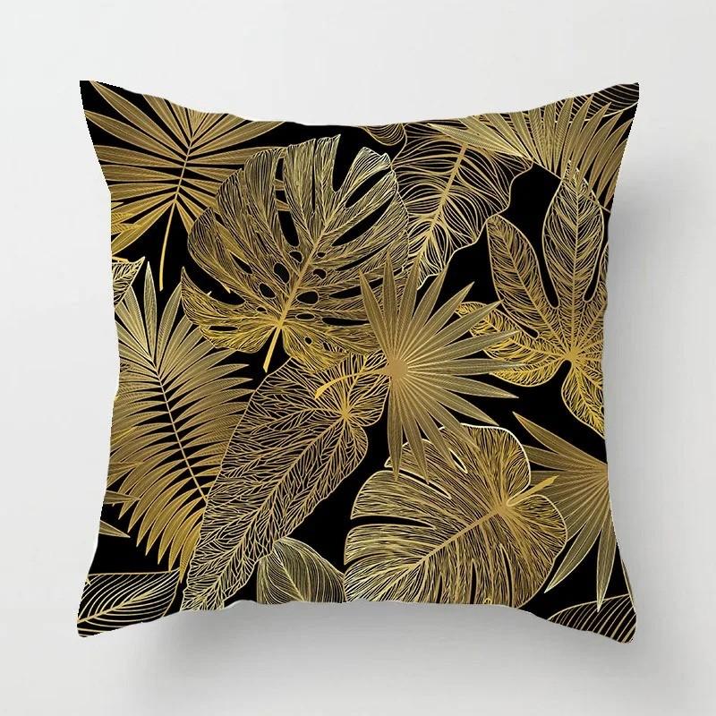 Golden Tropical Leaf Pattern Pillow Covers Pattern Cushion Cover Suitable for Sofa Bedroom Car Pillow Cover