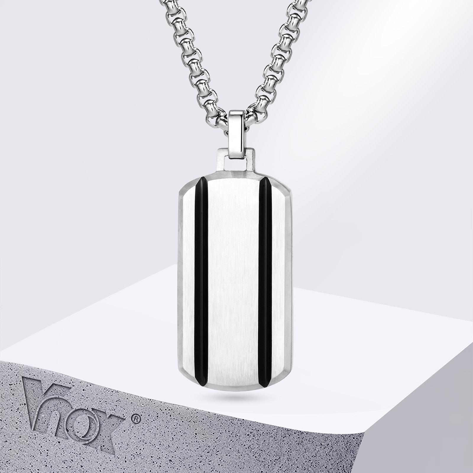 

Vnox Men s Stainless Steel Dogtag Necklaces, Two Grooved Striped Dog Tag Pendant with Box Chain Collar Gift for Him 50cm