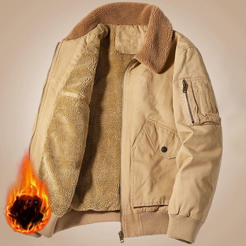 Pánská zimní nová volná pracovní bunda z jehněčí vlny s více kapsami, fleecová zateplená termobunda