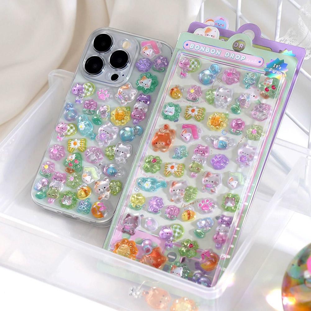 Cartoon 3D Relief Sticker Crystal diamond Jelly Stickers Children Girls DIY Handbook Scrapbook Stickers Phone Case Decoration