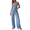 Women Sleeveless Tank Top and Wide Leg Pants Set Casual Lounge Pajama Set with Adjustable Waistband and Relaxed Fit for Home and Sleepwear