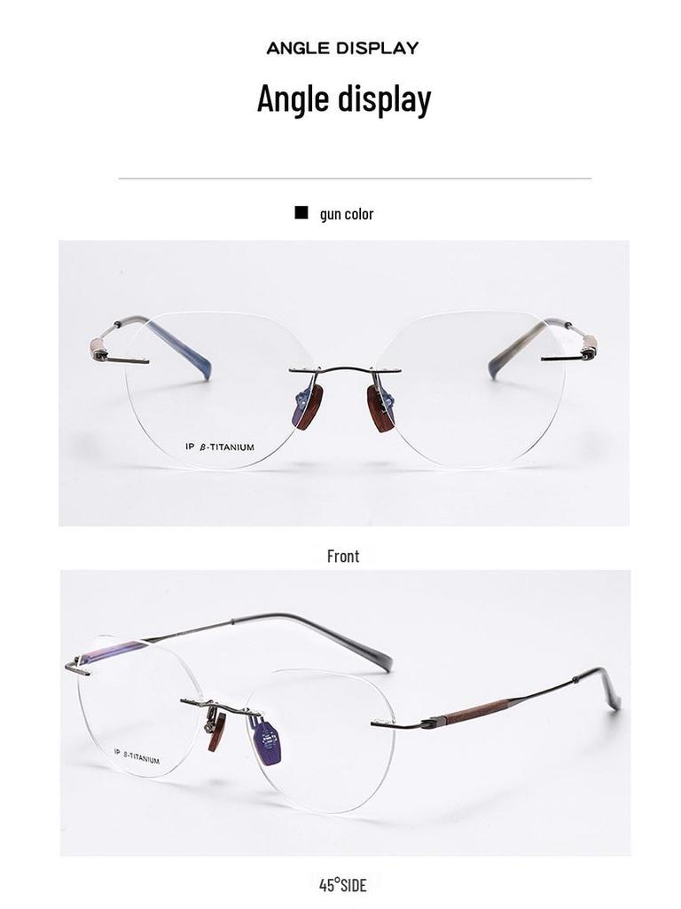 2025 Randlose Retro Sandelholzbrillen: Damen Leichter Luxus ohne Sehstärke, Blaulichtfilter mit Business-Herrenstil.