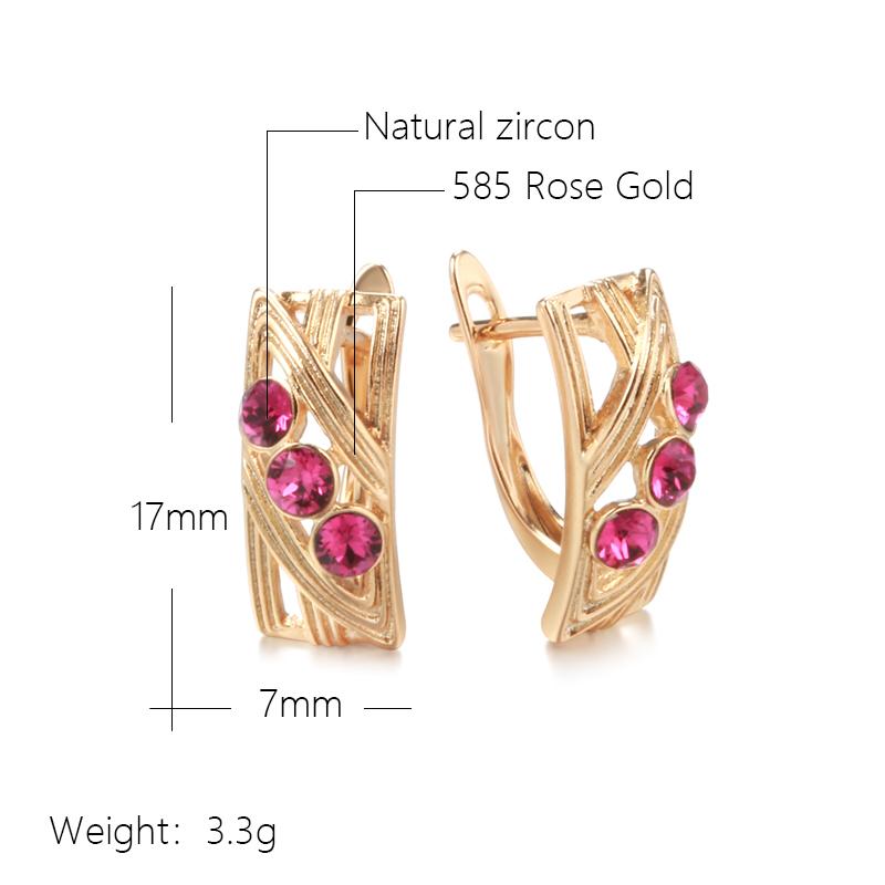 Rote Natürliche Zirkon Quadratische Tropfenohrringe Für Damen Mode Roségold Farbe Täglich Feiner Vintage Schmuck