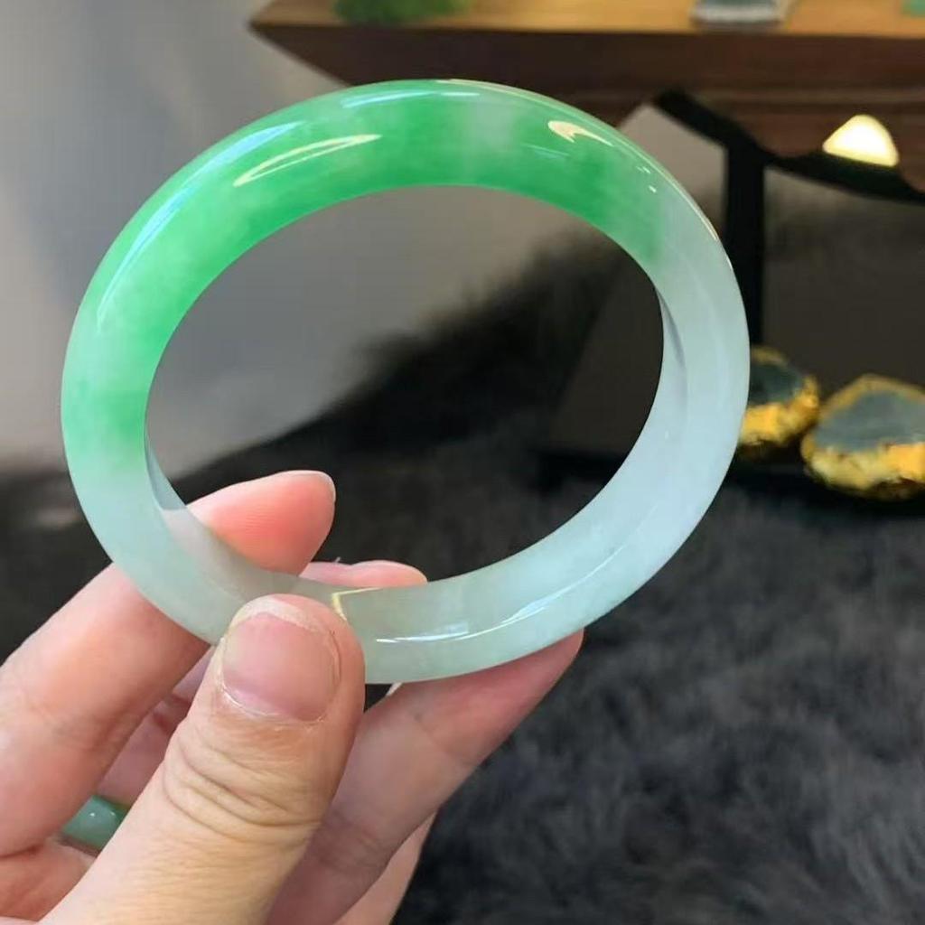 Certified Burmese Natural Icy Jadeite Round Bangle for Women