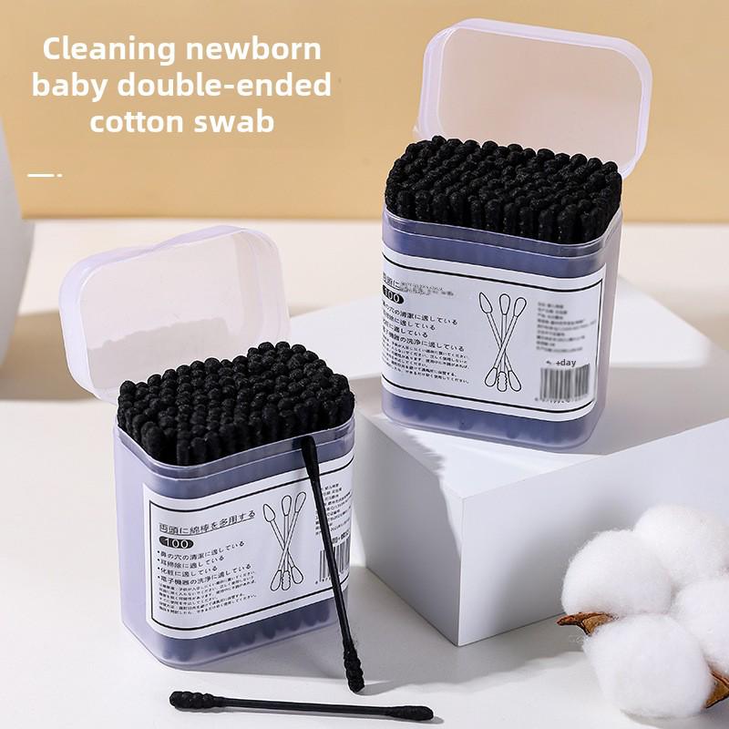 Black Cotton Swab Japanese Ear Pick - Disposable Double-Headed for Blackhead Cleaning