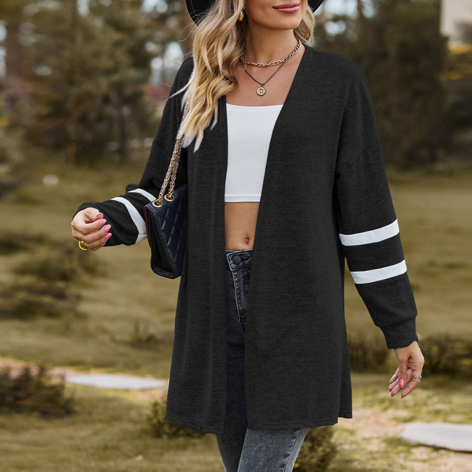 

Женский осенне-зимний свитер с длинными рукавами, вязаный кардиган контрастного цвета, куртка S чёрный