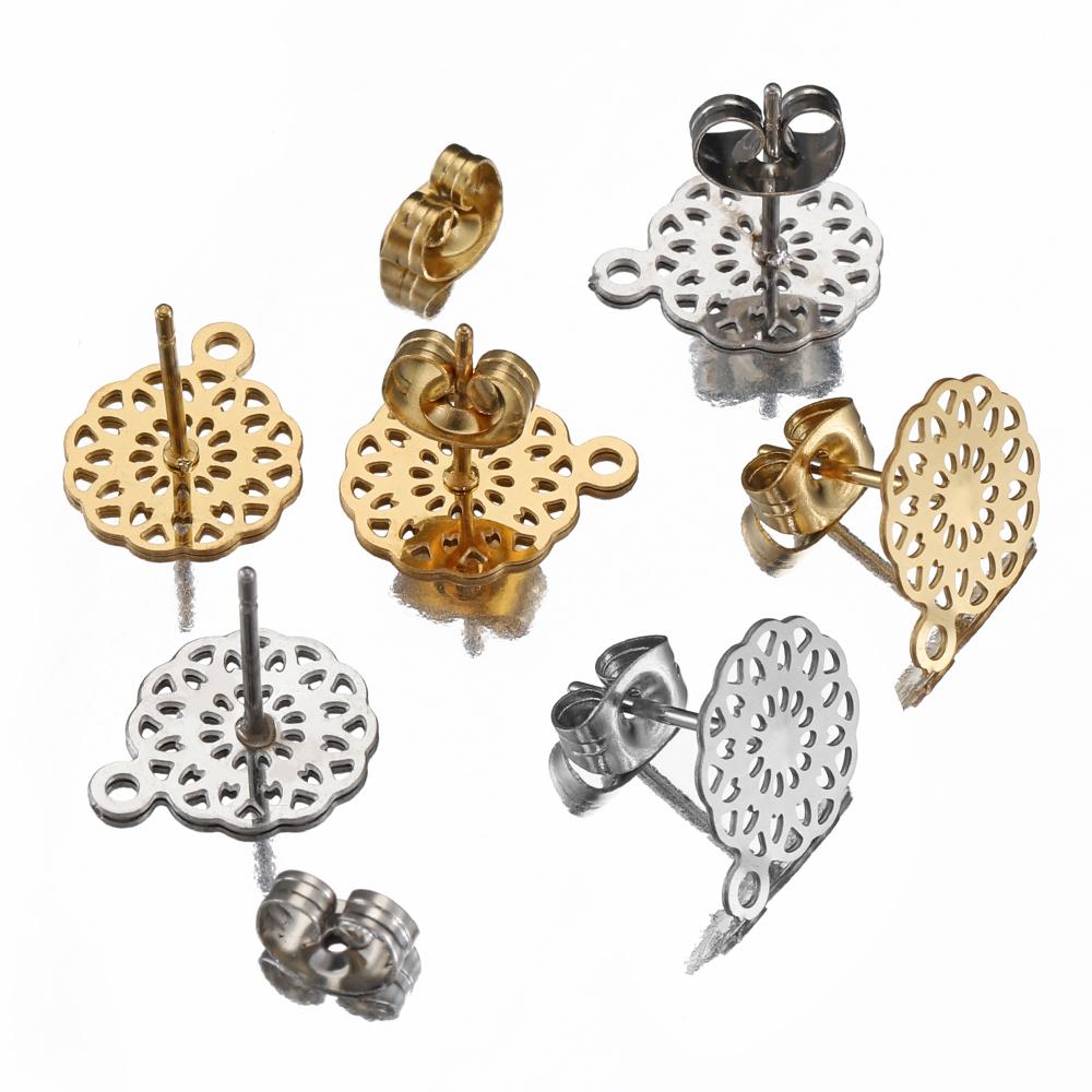 10pcs Gold Color Stainless Steel Round Flowers Base Earrings Pendant Connector Dangle Ring for DIY Earrings Jewelry Accessories