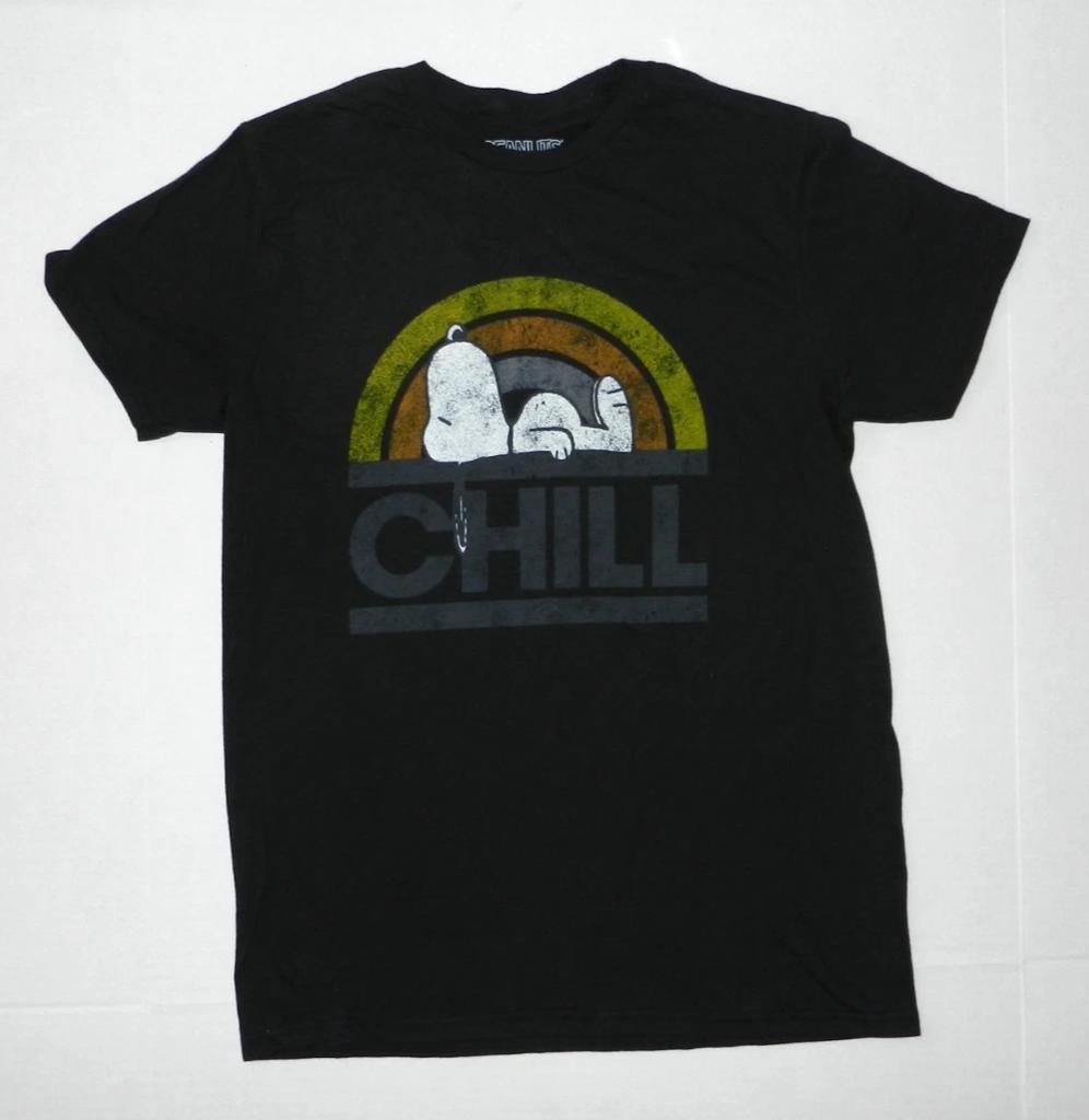 Peanuts Snoopy Movie Chill Character Graphics Black Tee Shirt New