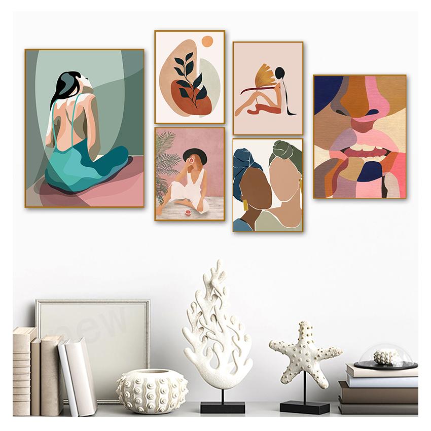 Nordic Posters and Prints Wall Art Canvas Painting Wall Pictures for Living Room Decor Abstract Feature Plant Vintage
