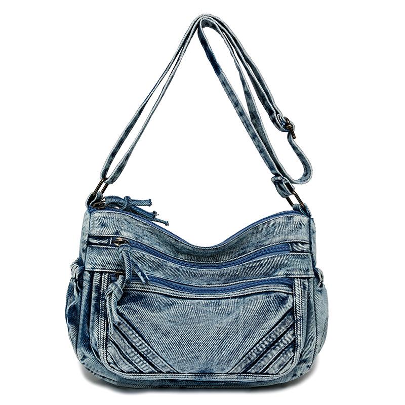 Women's Retro Washed Denim Multi-Pocket Crossbody and Backpack - Casual Niche Design