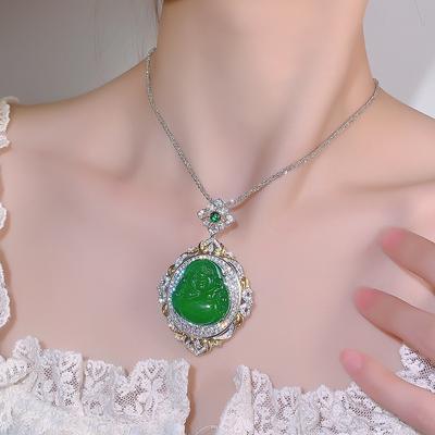 Eingelegter Hoch Eisweißer Chalcedon Buddha Herren Anhänger Halskette Leicht Eingelegt mit Diamanten Luxus Eis Jade Buddha Anhänger Damenschmuck