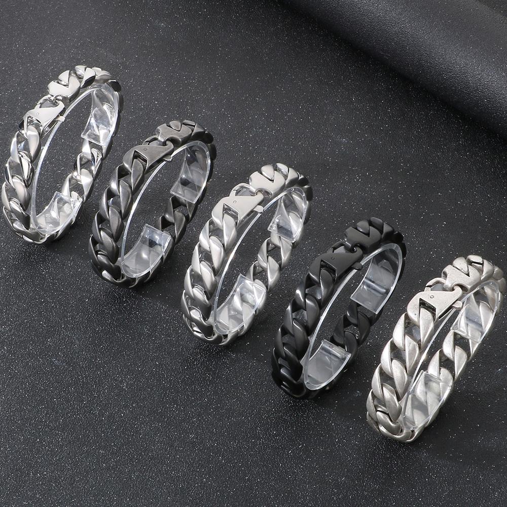 Vakuumplattiertes Curb Cuban Link Kettenglied Armband für Herren 15MM Rund Poliert Matt Titan Edelstahl Herren Armbänder Schmuck