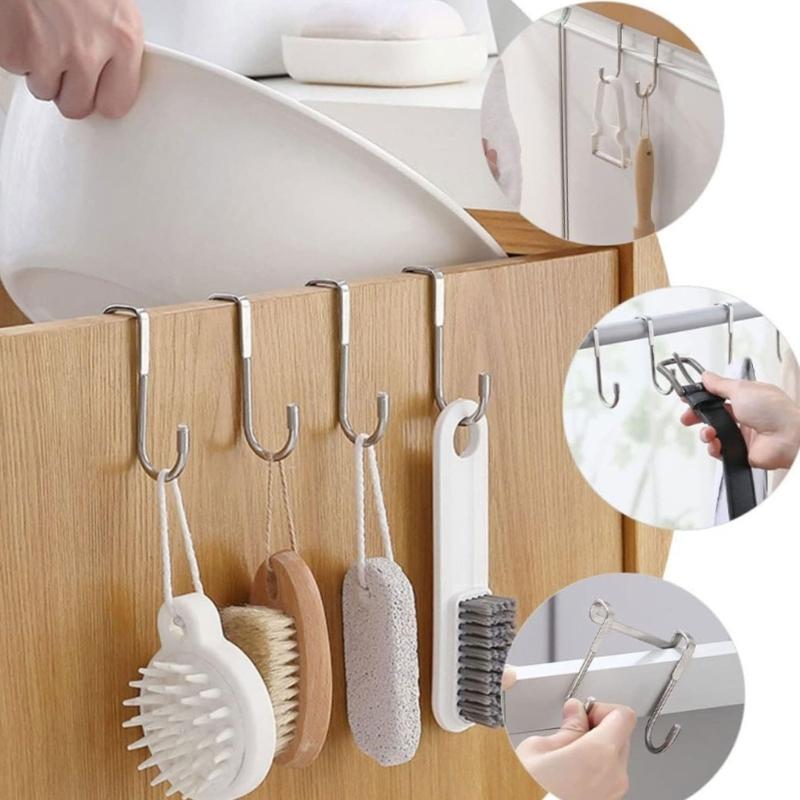 4pcs Practical  Stainless Steels Hook Double S-Shaped Hook Hanger Space Saving Rack for Kitchen and Bathroom Storage