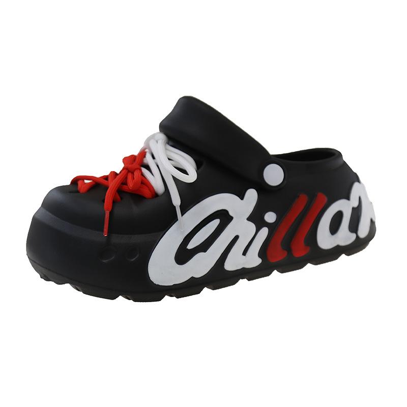 Cartoon letter hole slippers women's summer wear spring 2025 new seaside thick-bottomed cool slippers