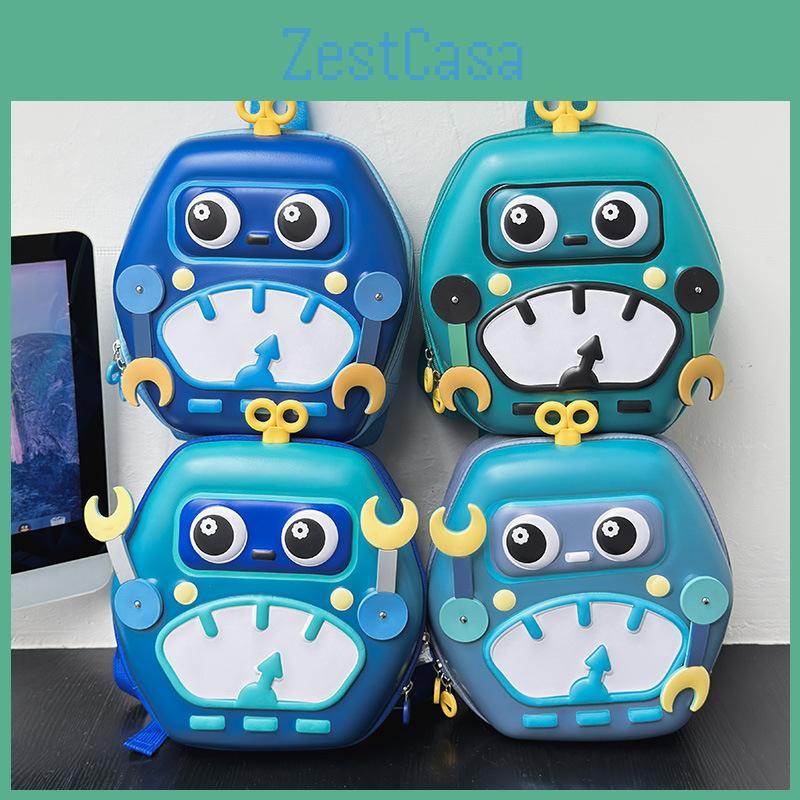Backpack Eggshell Cute With Robot Print Design For Daily Daycare Children Use