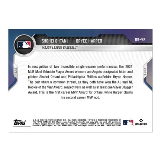 Shohei Ohtani Bryce Harper League MVP Award Commemorative Card Superstars Add 2021 MLB MVP Awards To Decorated Careers Shohei Ohtani Bryce Harper 2021