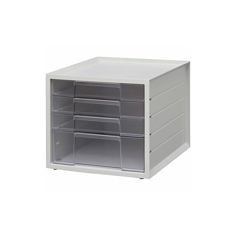 [3 Shallow Drawers + 1 Deep Drawer] Iris Ohyama Letter Case A4 with Index Stickers, Drawer Document Case, Desktop, Stackable, Plastic Letterbox,