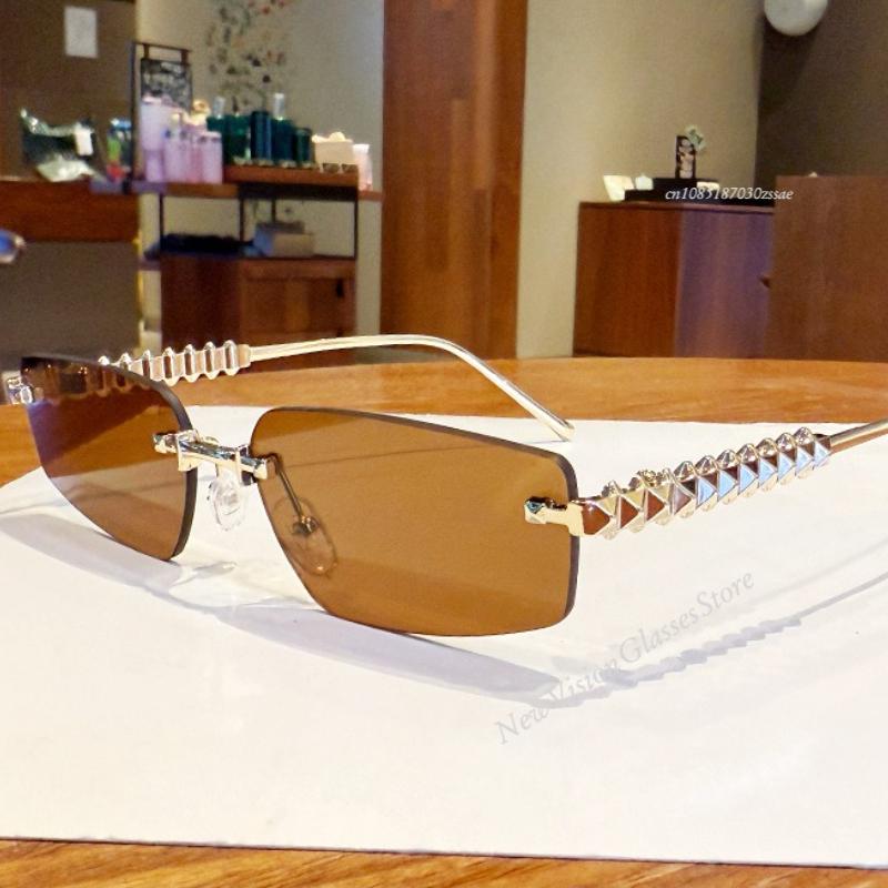 Trendy Borderless Sunglasses Women Luxury Designer Vintage Style Chic Frameless Metal Eyewear