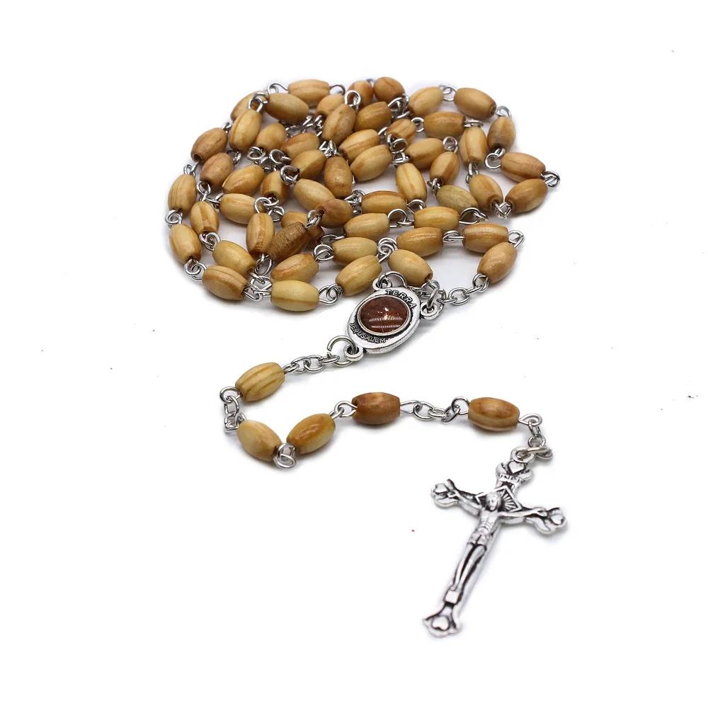 Hand Woven Catholic Christian Vintage Prayer Cross Rosary Necklace Interior Accessories