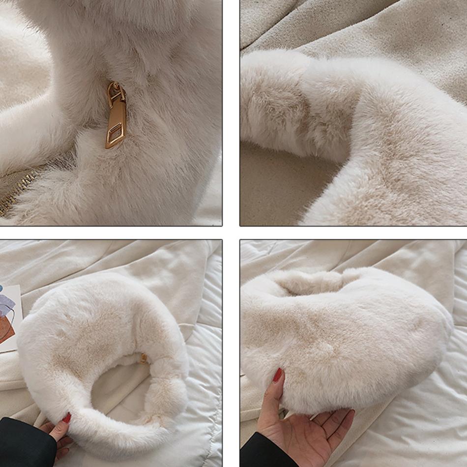 Fur Women'S Small Half Moon Bag Luxury Warm Plush Wrist Bags For Women Fashion Furry Short Handle Clutch Cute Ladies Coin Purses