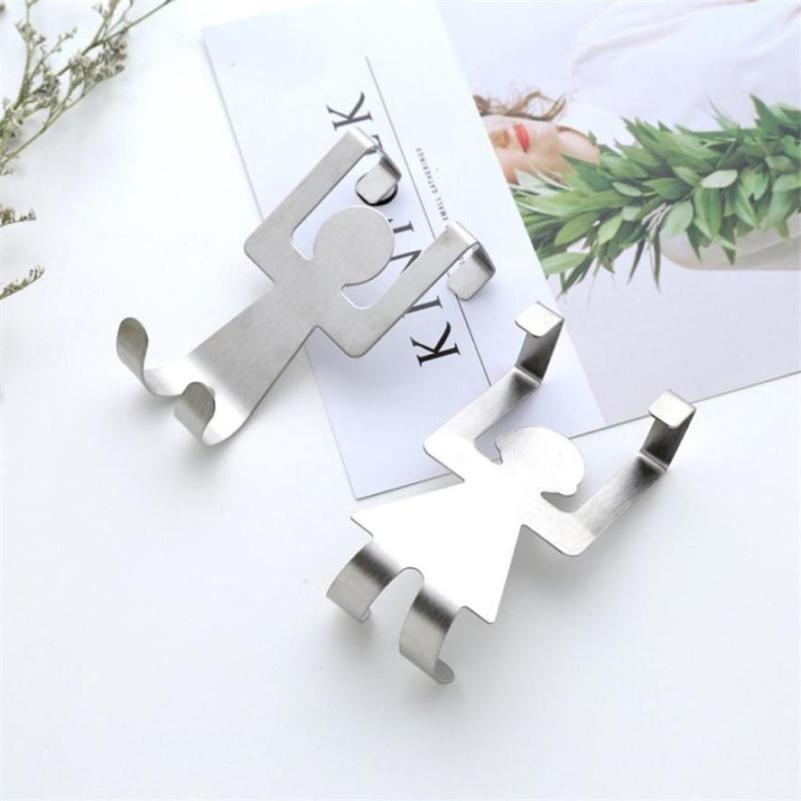 2Pcs Stainless Steel Lovers Shaped Hooks Kitchen Hanger Clothes Storage Rack Tool Bathroom Hooks LS