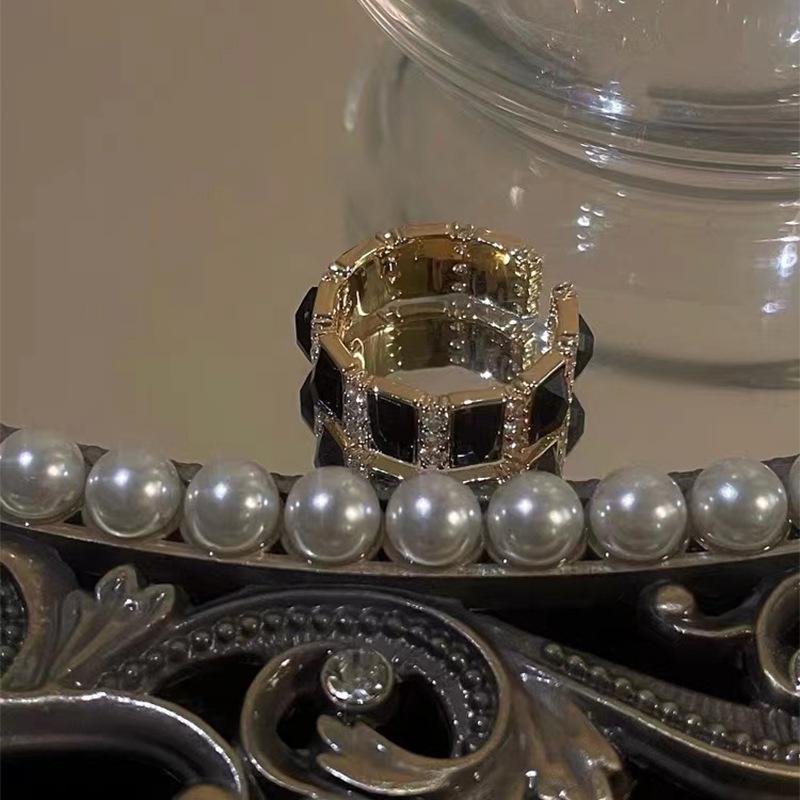 French Crystal Black Luxury Zircon Bracelet for Women: Chic Retro Design Adjustable Open