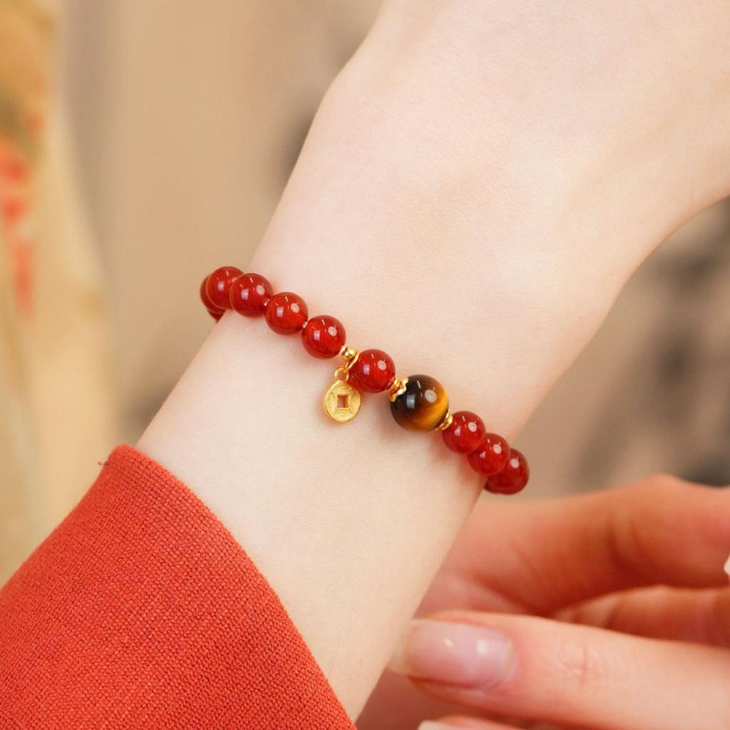Natural Red Agate Bracelet for Women, Tiger Eye Bracelet, Unique Birthday Gift for Girls