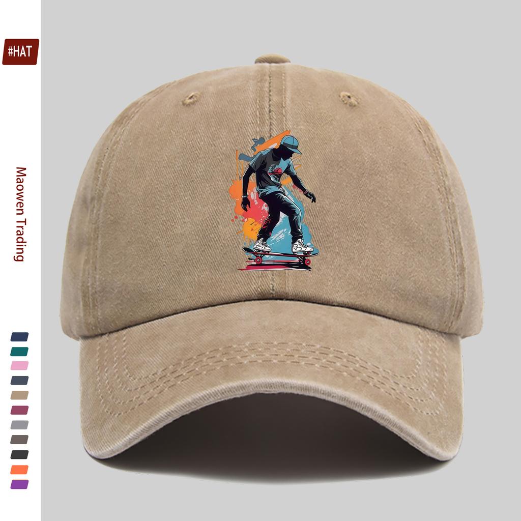 Pc Pcs Adjustable Trucker Cap with Skateboard Character Graphics Vintage Washed Baseball Hat Suitable for Men Women Light