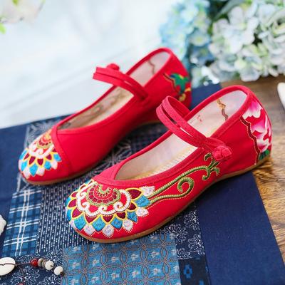 Ethnic Style, National Style Canvas Embroidered Cloth Shoes, Women's Shoes, Single Shoes One-word Buckle Low-heeled Mother Shoes