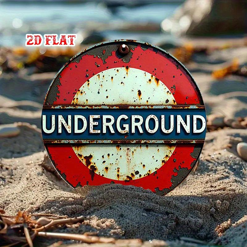 Cartello in Latta Hisun Vintage Arrugginito London Underground Roundel Tondo Metallo Latta Cartello Retro Metropolitana Logo Decorazione Murale Placca Artistica per Man Cave Bar Garage