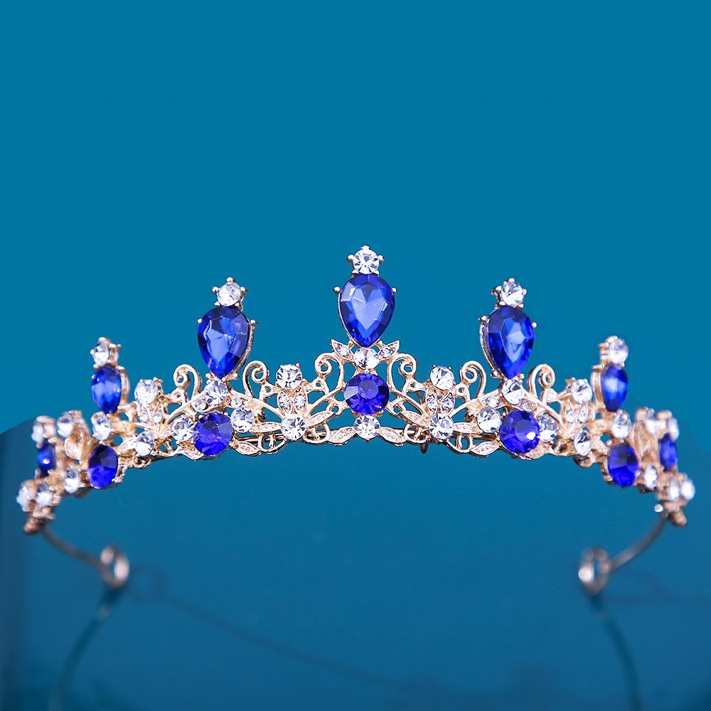 DIEZI Elegant Korean AB Pink Red Crystal Tiara Crown Women Girls Party Wedding Princess Rhinestone Bridal Crown Hair Jewelry