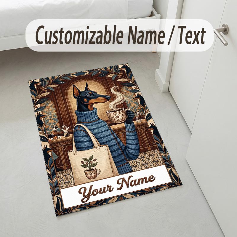 Coffee Theme Soft Crystal Velvet Rug Custom Name & Text Print Non Slip Floor Rug for Bedroom Living Room