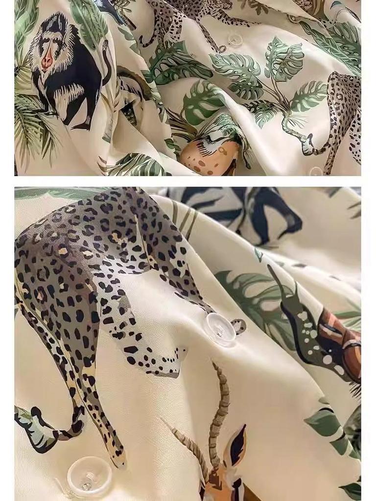 Women's Ice Silk Pajama Set: Long Sleeve, High-End Forest Style for Spring & Autumn Wear