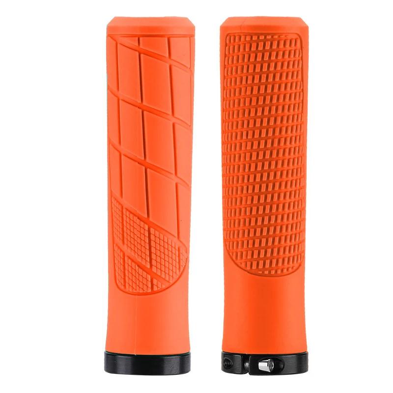 Rubber Handlebar Grips Folding Balance Bike Grips Shockproof Non-slip Mountain Bicycle Grip Aluminum Alloy Lock on MTB Cuffs оранжевый